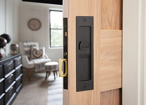 Bronze Rustic Modern Rectangular Pocket Door Mortise Lockset