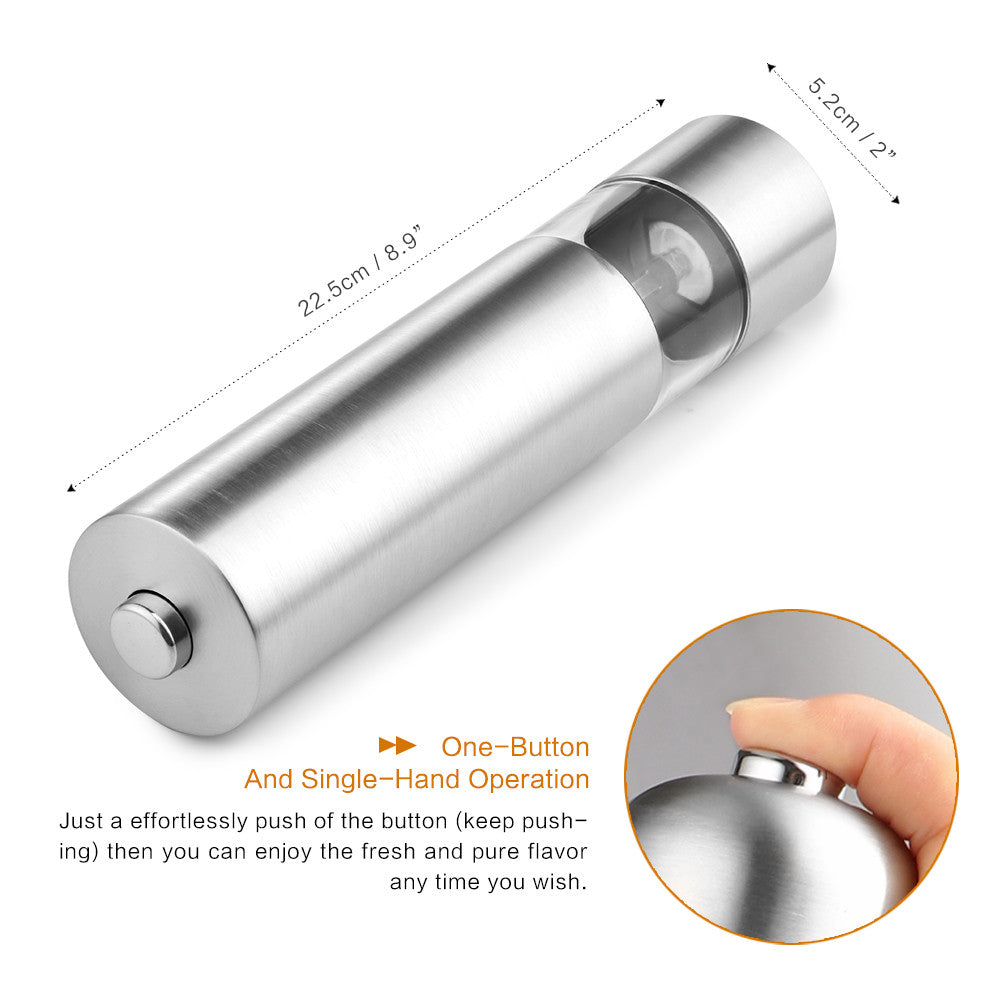 2 in 1 Electric Stainless Steel Pepper Mill Salt Spice Grinder Kitchen Tool